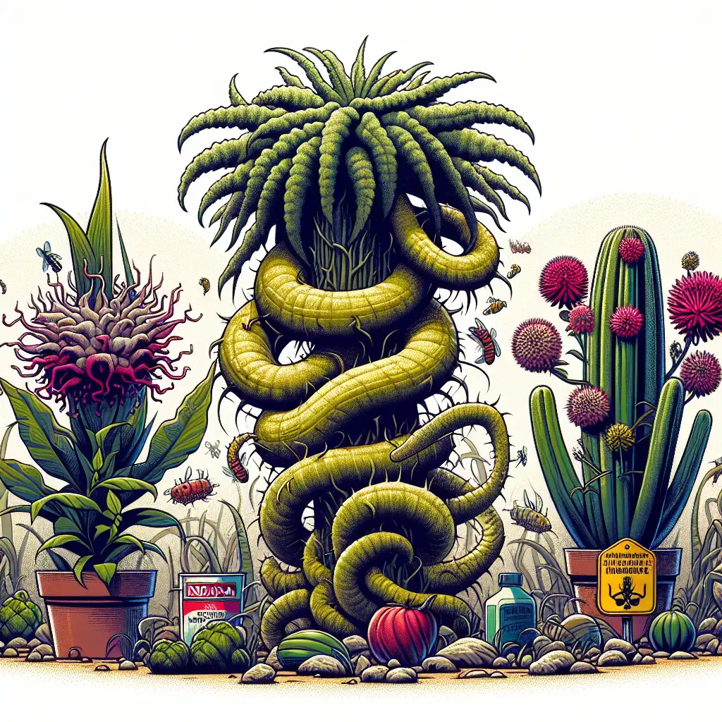 An illustrative depiction of some of Indiana's most troublesome garden plants. These could include invasive species, plants harmful to local fauna, or simply plants that are difficult to manage. Display a trio of such plants, each in its own environment, causing havoc or distress to the native plants around them. Avoid including any form of text in this image, whether on items or within the environment and the plants should not be linked to any brands. Also, ensure that no humans are present in the scene.